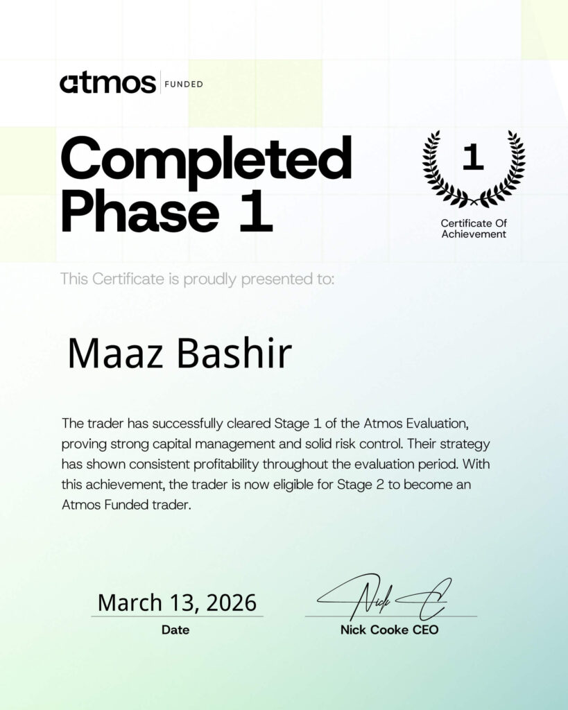 Atmos Funded Phase 1 Challenge Passed certificate